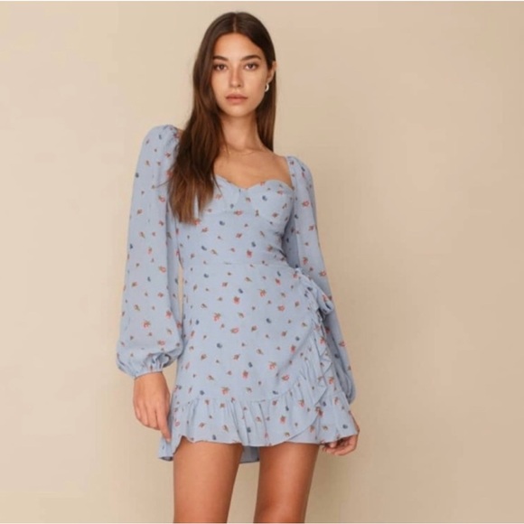 Reformation Blue Dress with Floral Accents - Picture 1 of 7